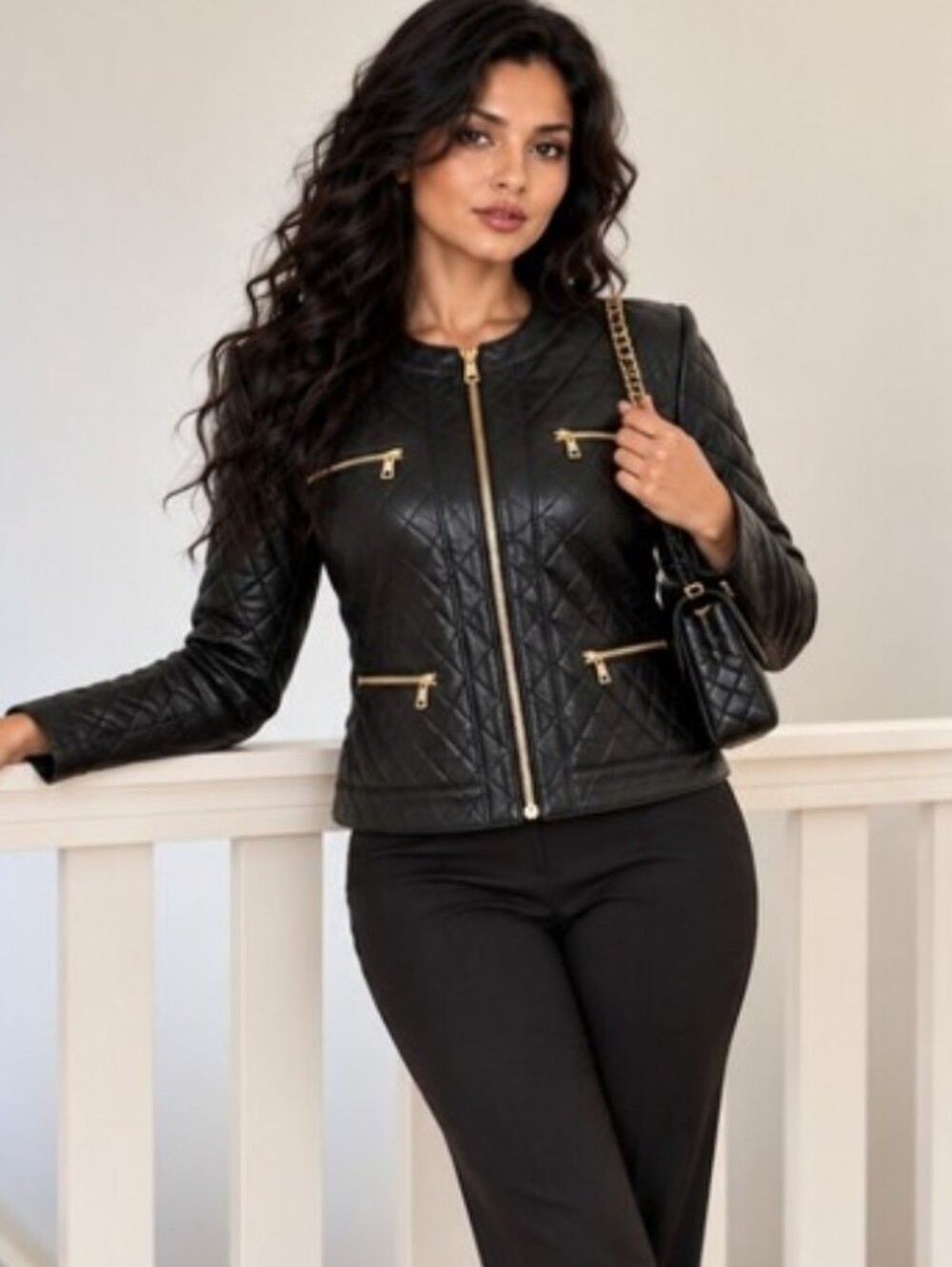 Ann Taylor Petite Genuine Leather Quilted Jacket – Gold-Tone Hardware